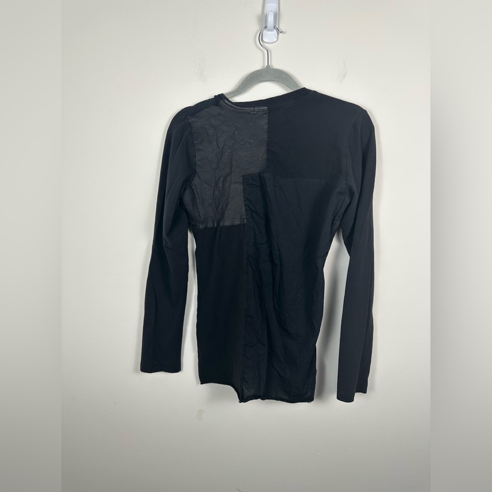 Ivan Grundahl Leather Cotton Patchwork Top Size Large Black - Picture 5 of 7